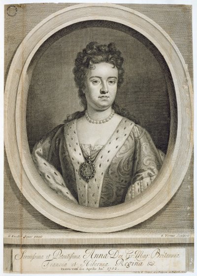 Queen Anne (1665-1714), engraved by George Vertue, 1702 by Godfrey Kneller